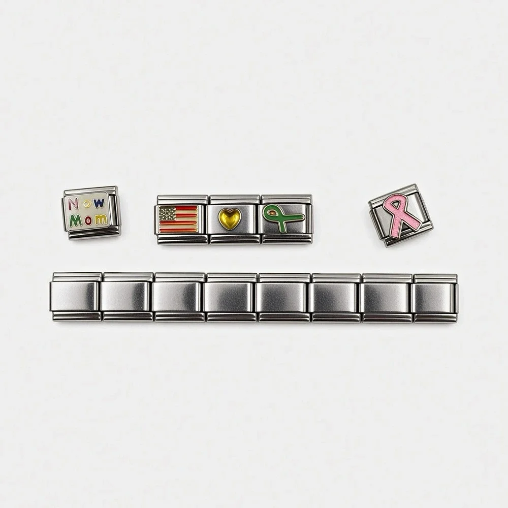 Mixed Lot Italian Charm Bracelet Links – New Mom , American Flag, Awareness Ri